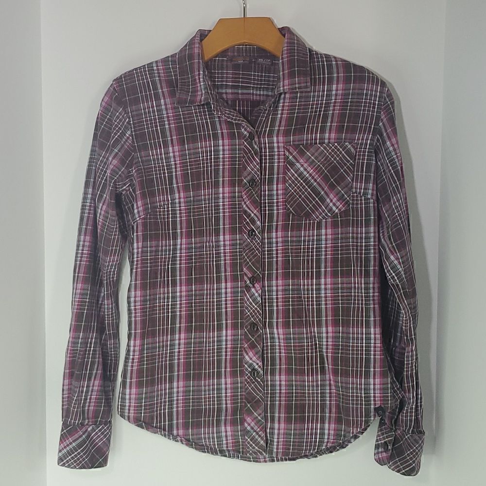 Merrell Women's Plaid Flannel Button Up Shirt Brown Pink Size XS